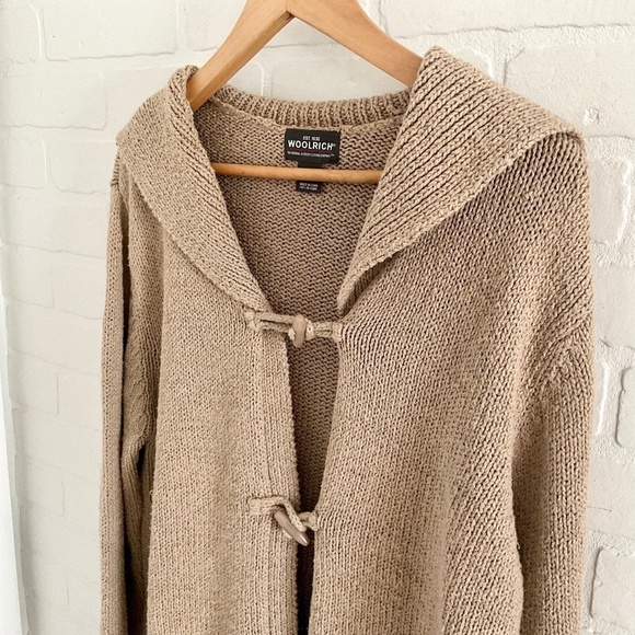 Woolrich Women’s Sweater knit Cardigan Tan Oatmeal Marine Shawl Collar Size L - Picture 2 of 12